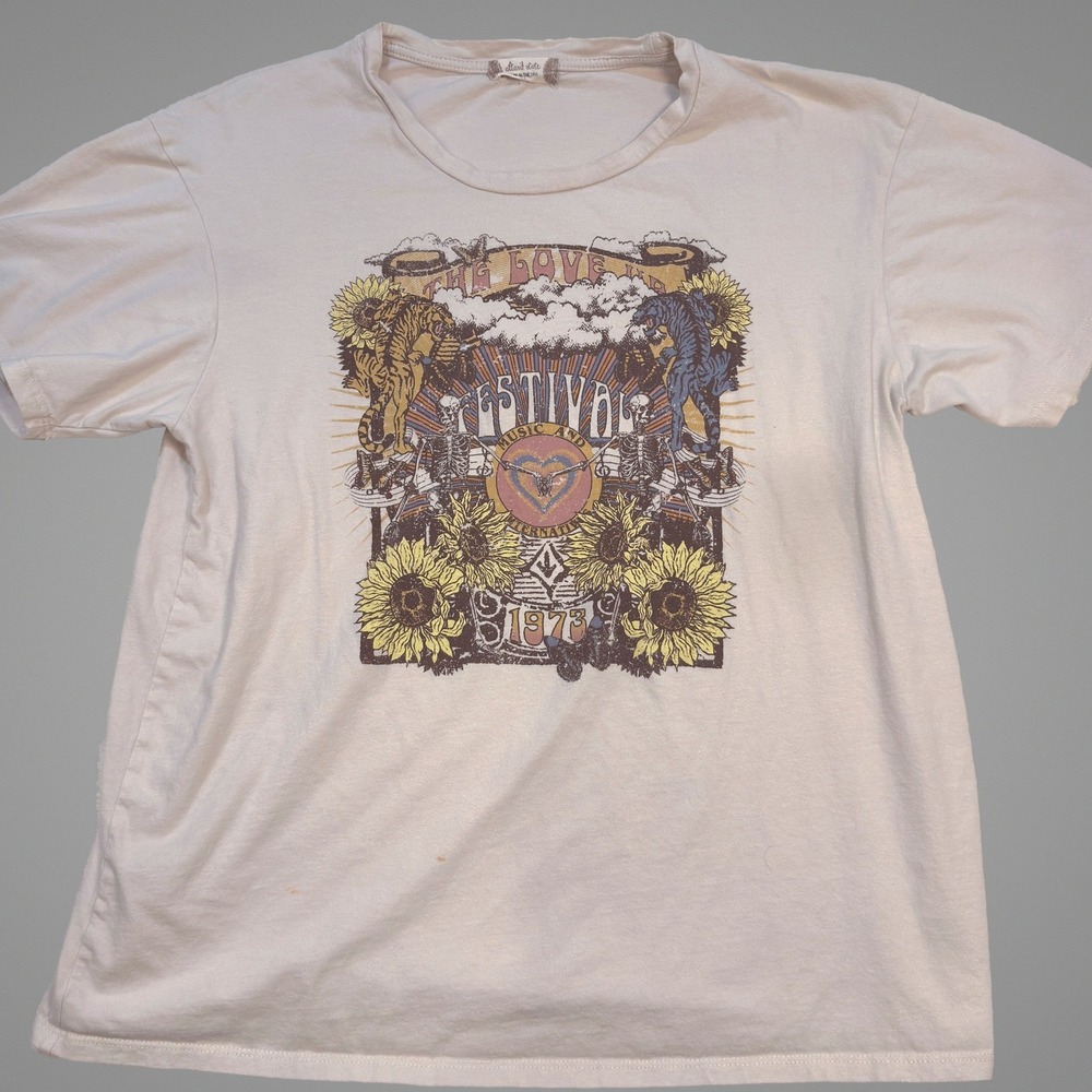 Altar'd State Graphic Tee M Womens Love Festival 1973 Sunflowers Cream
